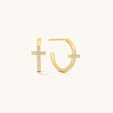 Aniq Pavé Cross Round Huggie Earrings | 18k Gold Vermeil & 925 Sterling Silver | 15mm | Hypoallergenic