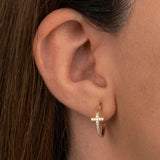 Aniq Pavé Cross Round Huggie Earrings | 18k Gold Vermeil & 925 Sterling Silver | 15mm | Hypoallergenic
