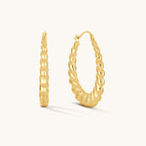 Aniq Scalloped Hoops | 14k Solid Gold & 14k White Gold | 25mm | Hypoallergenic