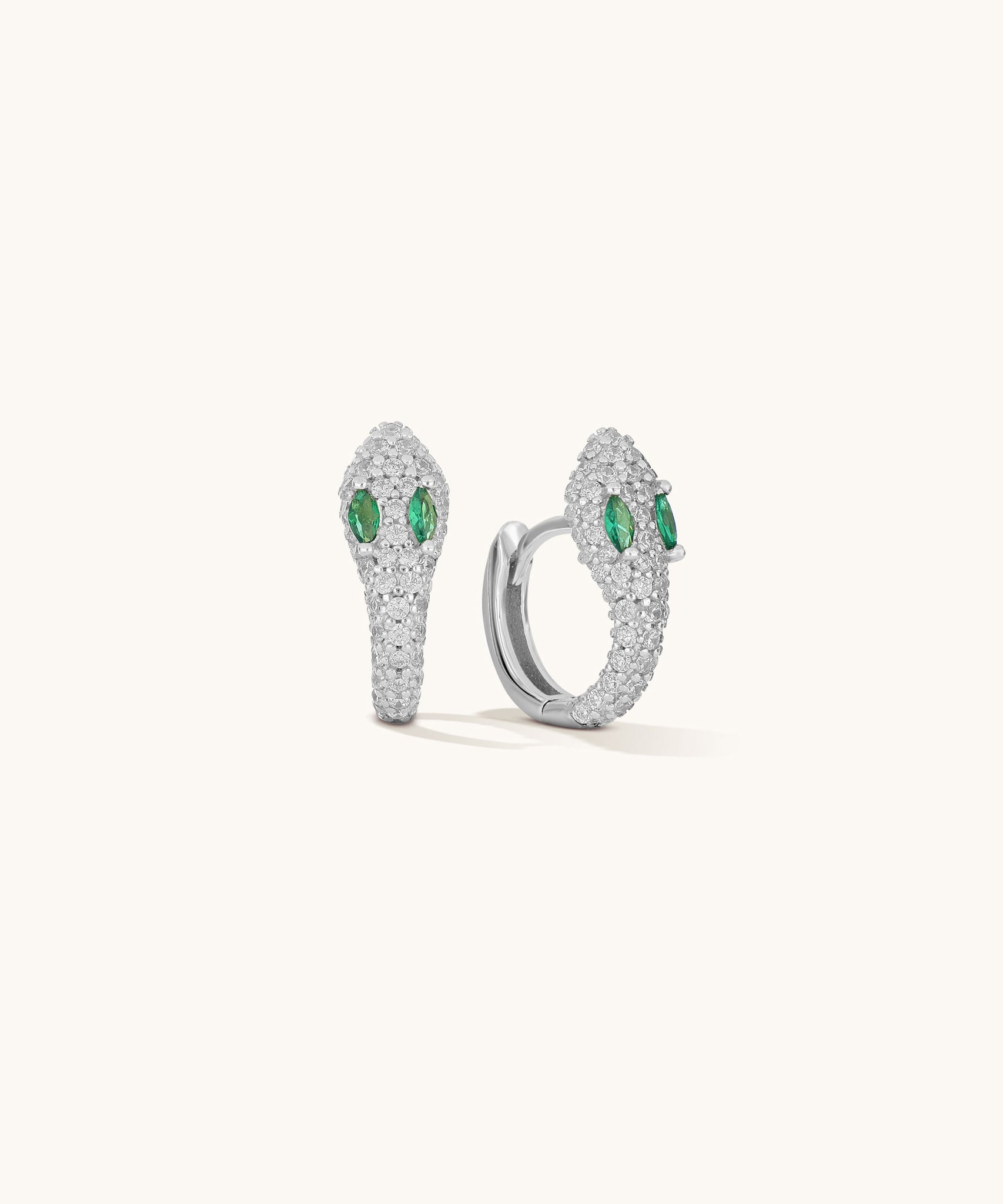 Aniq Snake Huggie Hoop Earrings with Green CZ Eyes | 18k Gold Vermeil & 925 Sterling Silver | Hypoallergenic
