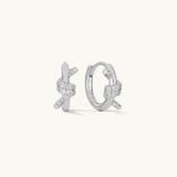 Aniq Pave CZ Textured Twist Tie Huggie Earrings | Sterling Silver | 14mm | Hypoallergenic