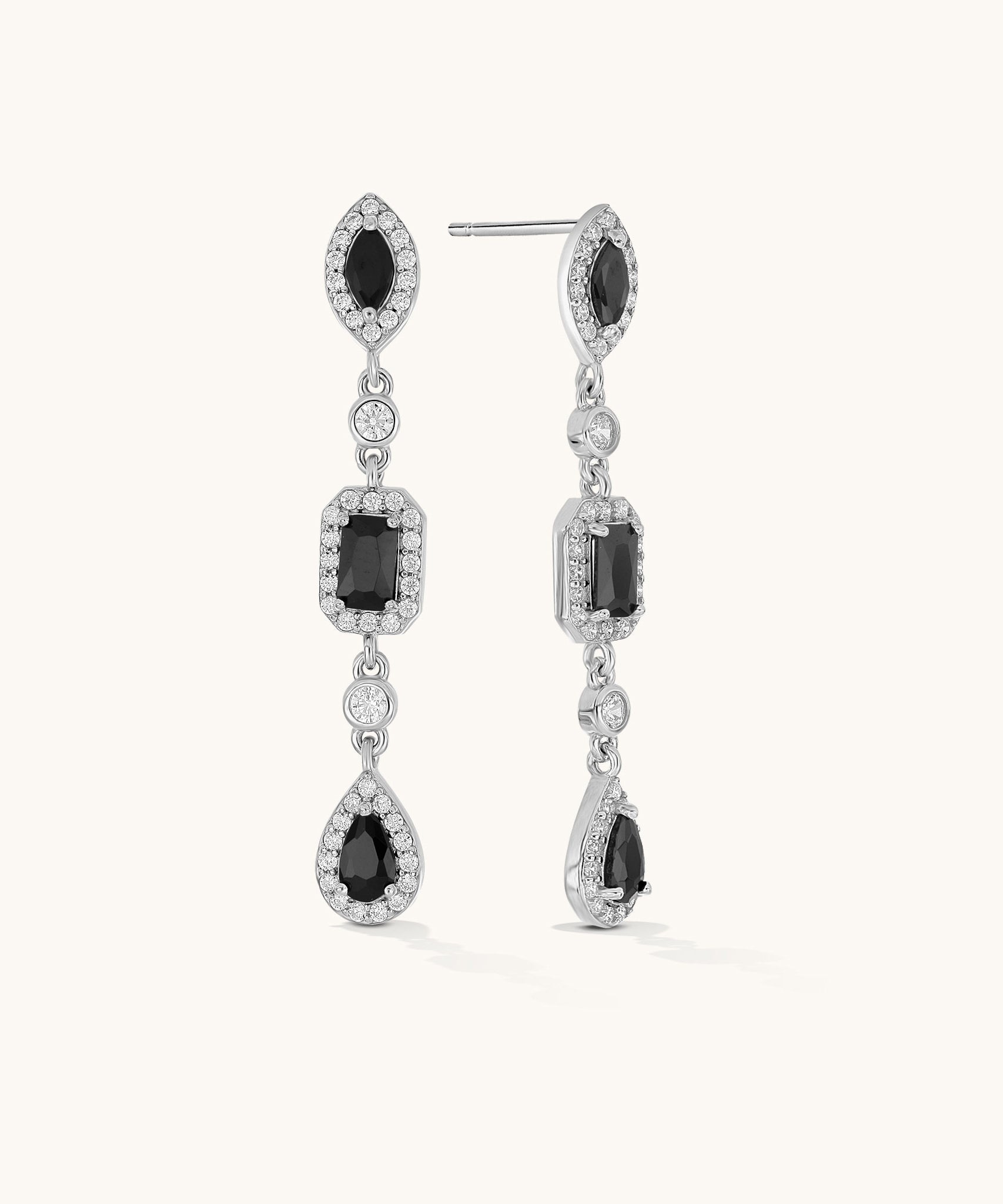 Aniq Linear Drop Earrings with Black Stones | 18k Gold Vermeil & 925 Sterling Silver | Hypoallergenic