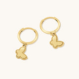 Aniq Hoop Earrings with Circle and Bunny Charm | 14k Solid Gold & 14k White Gold | Hypoallergenic