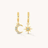 Aniq Hoop Earrings with Sun and Moon Charms | 18k Gold Vermeil & 925 Sterling Silver | Hypoallergenic