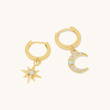 Aniq Hoop Earrings with Sun and Moon Charms | 18k Gold Vermeil & 925 Sterling Silver | Hypoallergenic