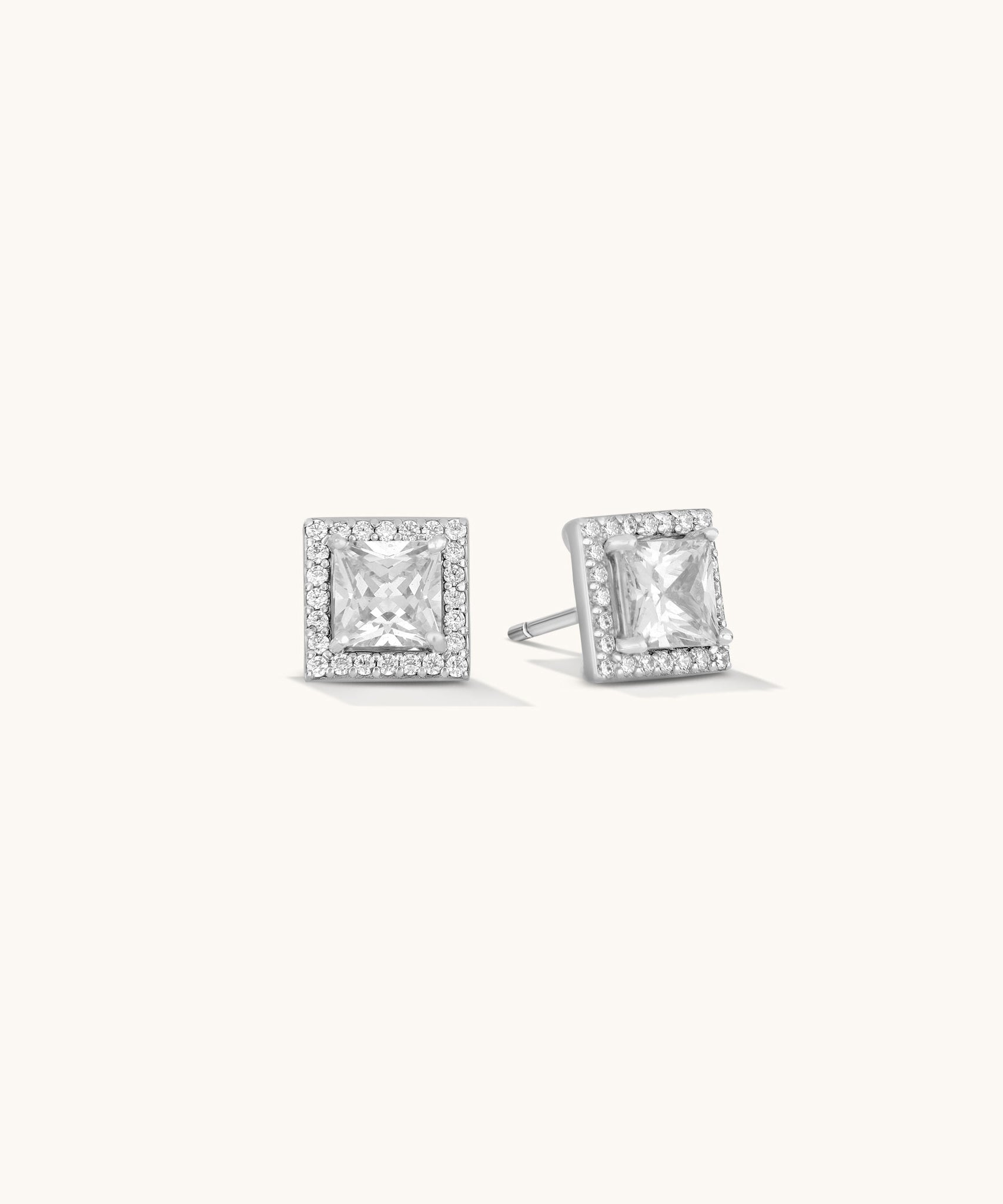 Aniq Pavé Squarecut Stud Earrings | 18k Gold Vermeil & 925 Sterling Silver | 8mm | Hypoallergenic