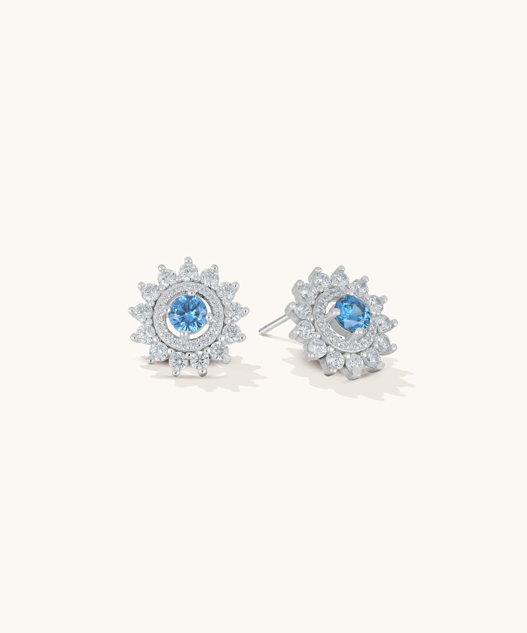 Aniq Icy Blue Round CZ with Spiked Halo | 18k Gold Vermeil | 14mm | Hypoallergenic