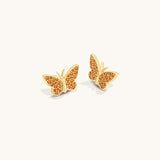 Aniq Monarch Orange Butterfly Stud Earrings | 18k Gold Vermeil & 925 Sterling Silver | Hypoallergenic