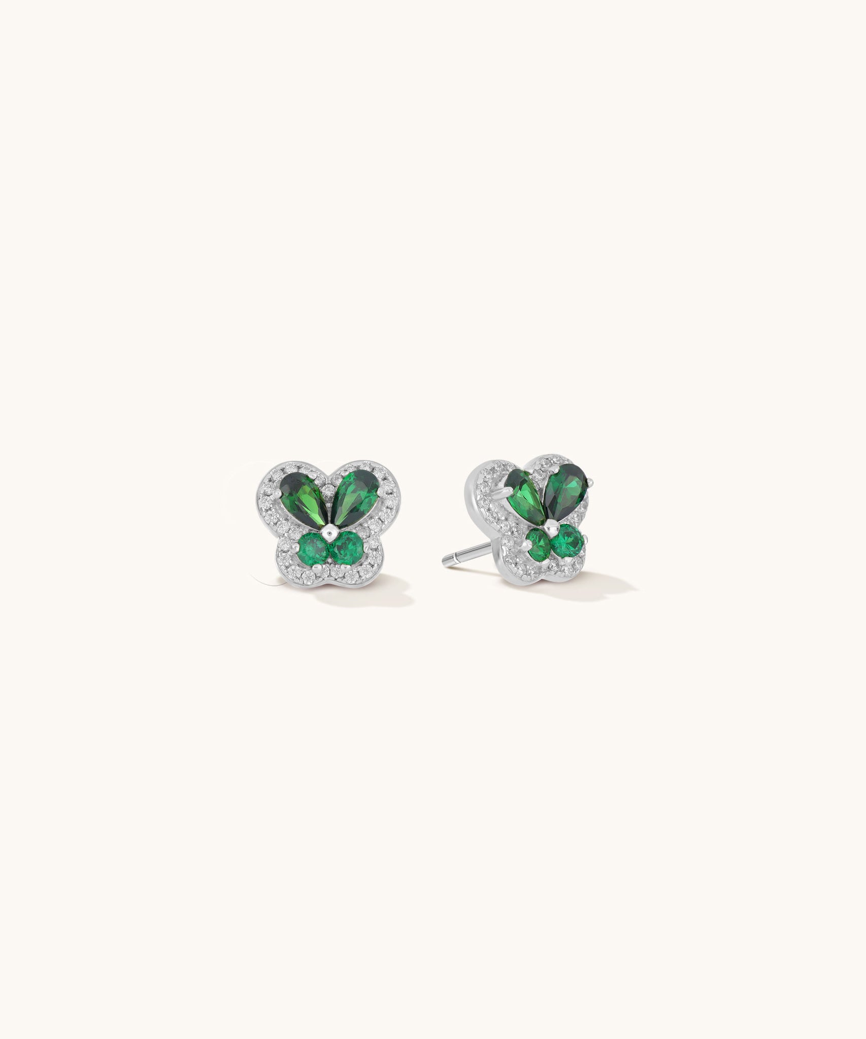 Aniq Green Petal Flower Stud Earrings with CZ Outline | Gold Vermeil & Sterling Silver | Hypoallergenic